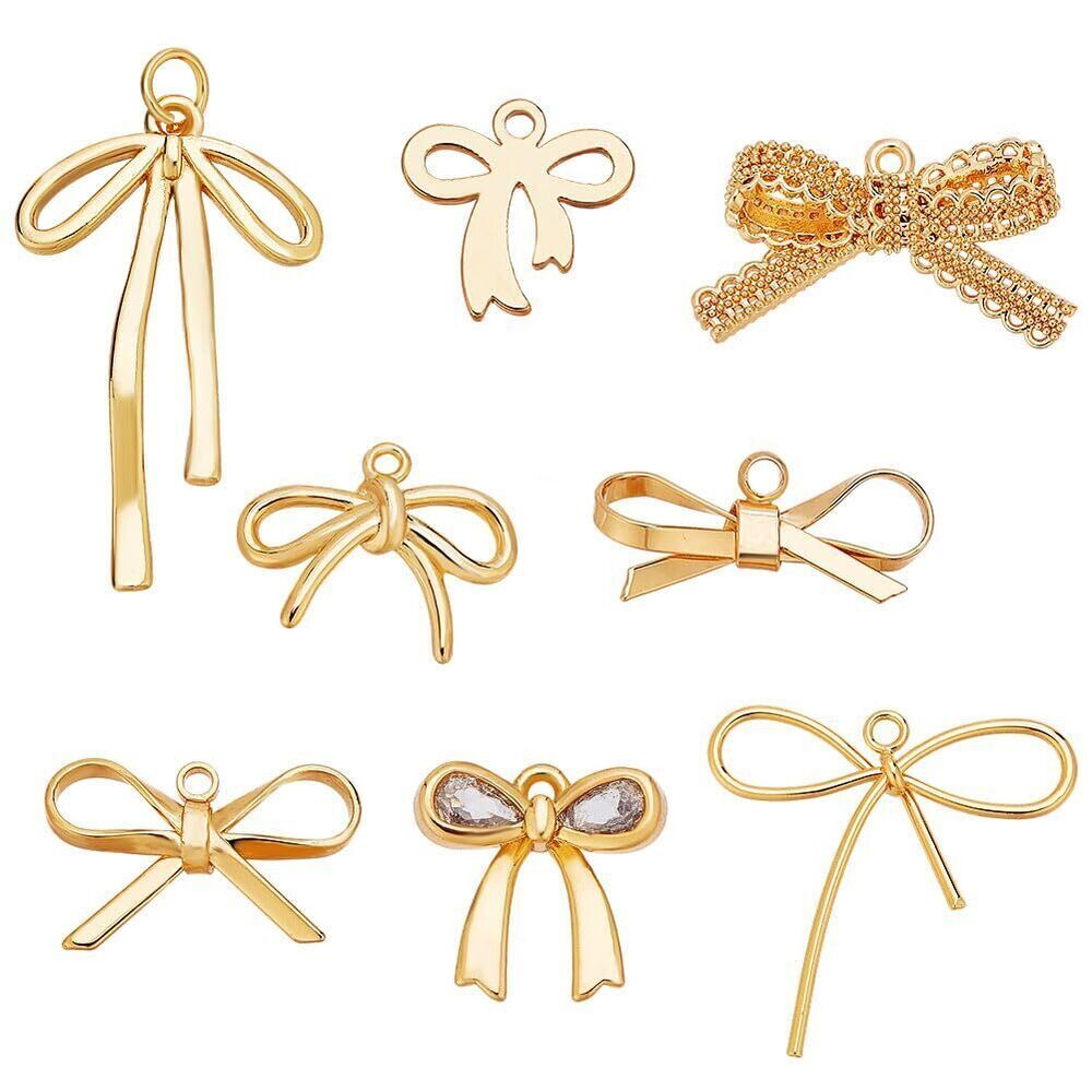 5518 16 Pcs Real 18K Gold Plated Bowknot Pendants, 8 Styles Brass Mini Cute